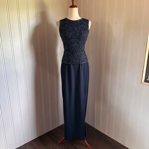 Vintage Adrianna Papell Blue Beaded Skirt Set 6